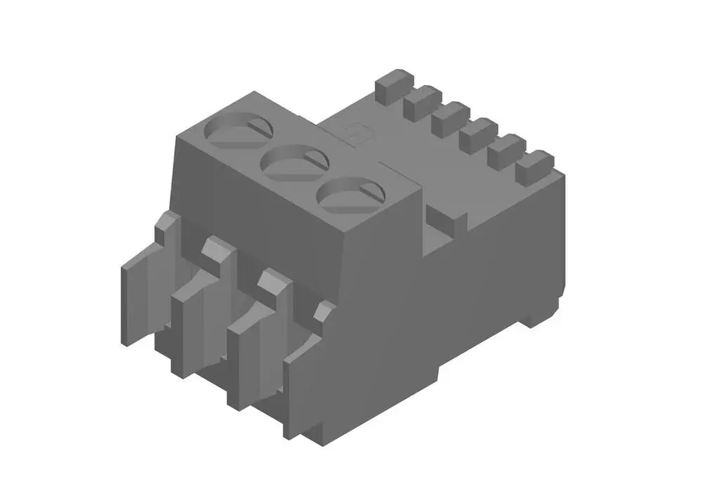 Grauer Bosch-Stecker mit mehreren Kontakten und einer rechteckigen Form, geeignet für elektrische Verbindungen.